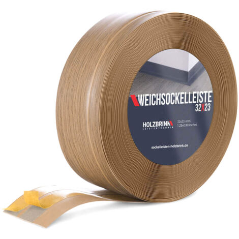 HOLZBRINK Weichsockelleiste selbstklebend PVC 32x23mm, 5 m Küchenleiste Arbeitsplatte Abschlussleiste selbstklebend für Badezimmer Farbe: Eiche Hell
