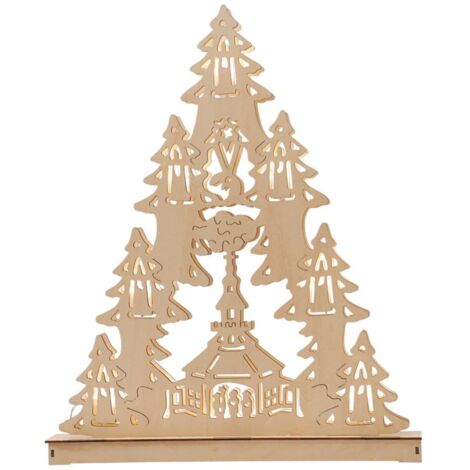 Holzdeko Tannenbaum mit 10 LEDs Warmweiß