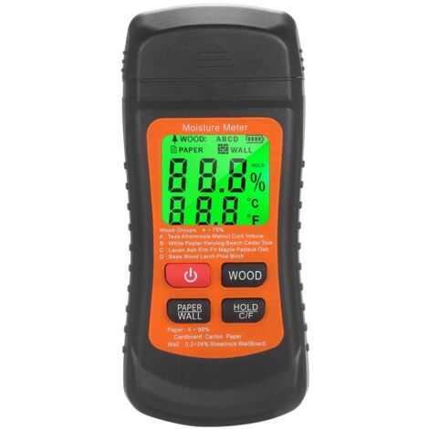 Holzfeuchtemessgerät mit 2 Pins – 3 LCD-Anzeigemodi – Digitales Feuchtemessgerät – Feuchtigkeitsdetektor zur Messung des Feuchtigkeitsgehalts von Holz, Bambus, Papier und anderen Materialien