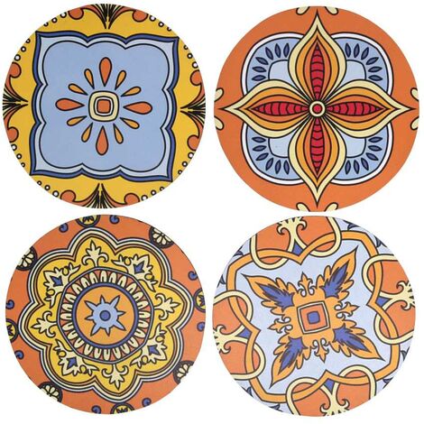 Holzfliese 4er Pack, sortiert, orange, rund, ø20x0,5 cm