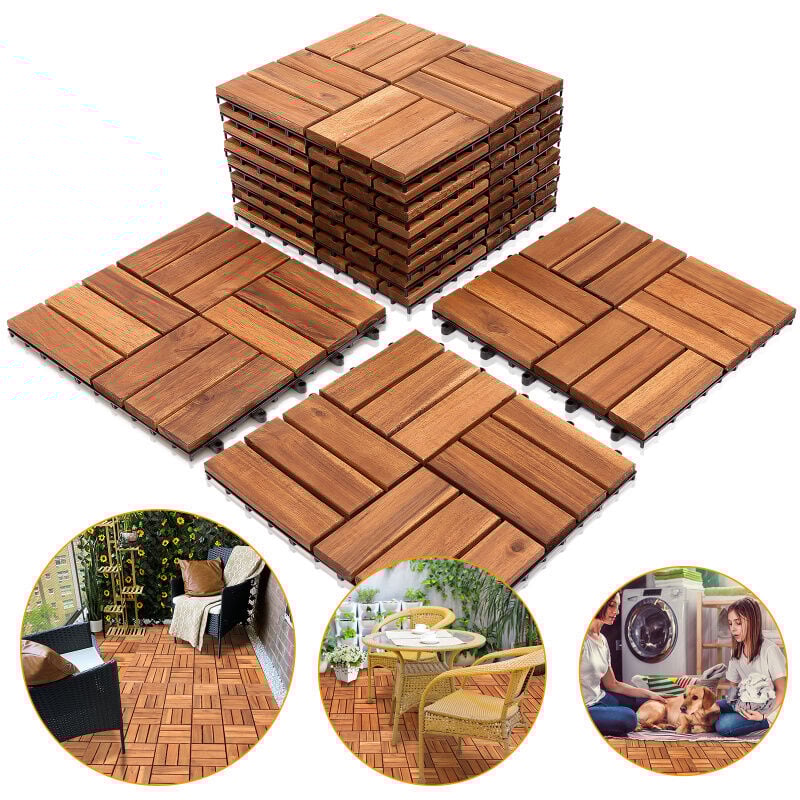 Swanew - 8m² Holzfliesen Akazie Mosaik Terrassenfliese 30x30 cm Fliese Stecksystem Mosaik Zuschneidbar Terrassenfliesen Terrasse Balkon