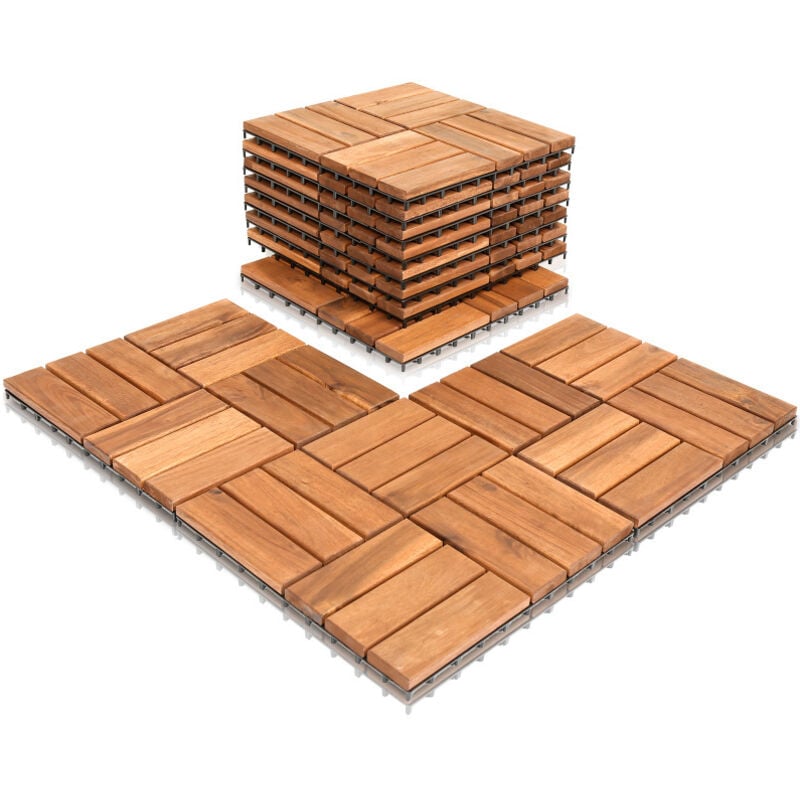 Swanew - 11x Dalles de terrasse en bois d'acacia pour 1m² 30 x 30 cm Jardin extérieur système d'emboîtement et de Drainage