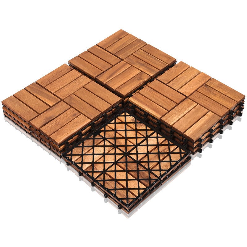 Swanew - 22x Dalles de terrasse en bois d'acacia pour 2m² 30 x 30 cm Jardin extérieur système d'emboîtement et de Drainage