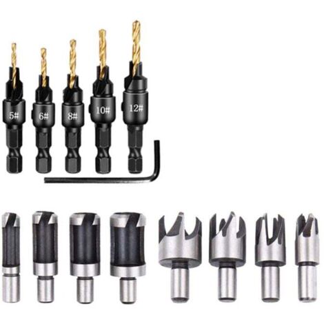Holzfräser-Set mit Sechskantschaft und Klauenform, Korkbohrer-Kombinationswerkzeug, Bohrer-Kombination (8-teilig + 6-teilig titanbeschichtete Korkbohrer)
