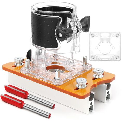Holzfräser Werkzeug Schlitzhalterung Set HolzfräSer Basis Locator Set 2 in 1 Schlitz basis und Befestigungs Halterung für 64/65 mm Trimmer Mit Skala FräSe Grundplatte, EinhandfräSe Grundplatte