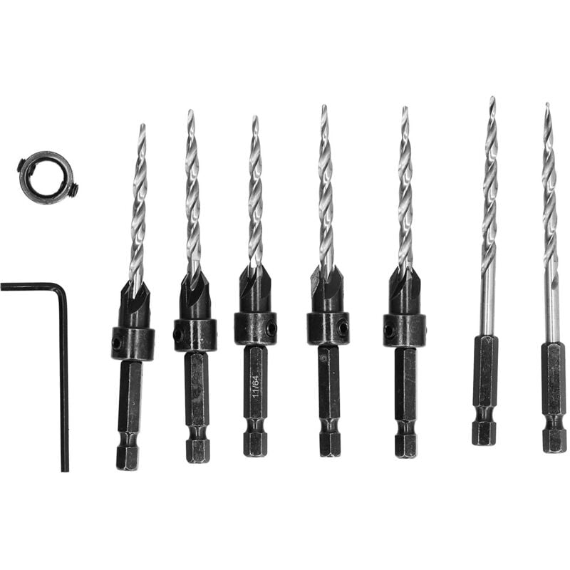 Image of Holzfräser-Bohrer-Set: Fasenbohrer, Kegelbohrer, Senker, Reibahle