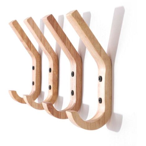 Holzgarderobenhaken, 4 Stück, 160 mm J-Haken, hochwertige Wandhandtuchhaken, Eiche A-Qualität, handpolierte Oberfläche, geeignet für Küche und Schlafzimmer