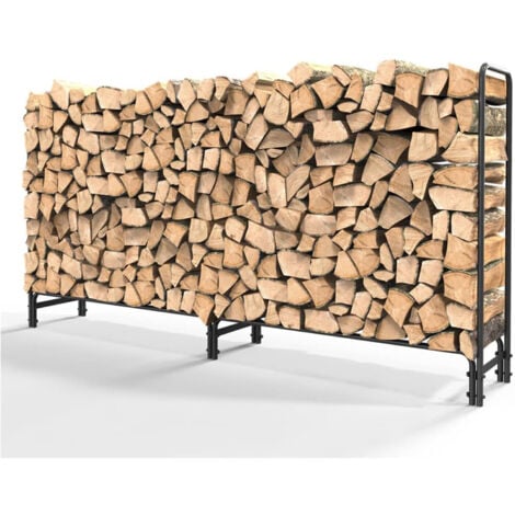 FREOSEN Holzgewächshaus, Holzholzhalter für den Außenbereich, Stahl, großes Fassungsvermögen, Aufbewahrung für Holzscheite, Holzregal, Holzgewächshaus, 244 x 35,5 x 122 cm (L x T x H)