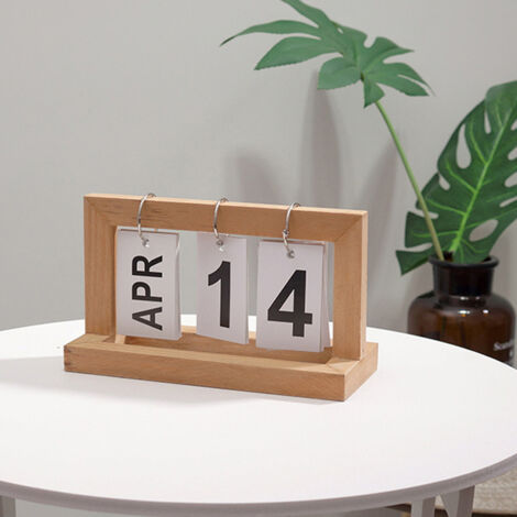 Holzkalender mit umblätterbaren Seiten, wiederverwendbarer Tagesplaner für Büro oder Zuhause