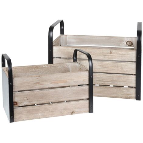 Holzkisten-Set mit Metallgriffen 2-teilig Aufbewahrungsbox Zeitschriftensammler