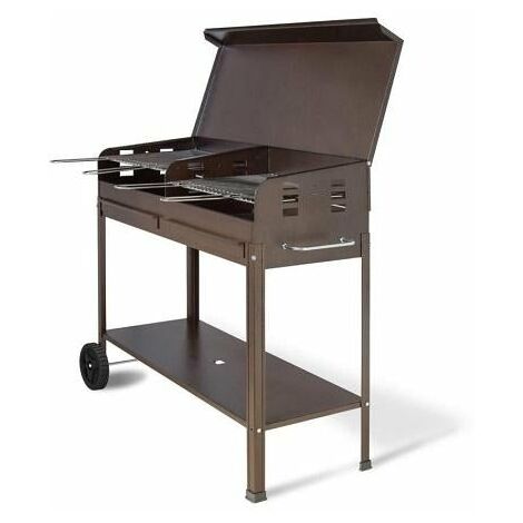Holzkohlegrill "Polifemo" mit verstellbarem Grillrost, Rädern und Deckel "Made in Italy -100 x 40 x h 90 cm