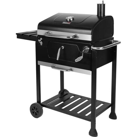 Holzkohlegrills Barbecue Grillwagen Smoker Grill Campinggrill Holzkohle Outdoor Kohlegrill Gartengrill Grillfläche 59 x 42 cm Schwarz Royal Gourmet