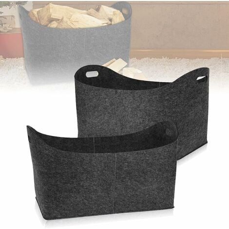 Holzkorb für Kaminholz Faltbar Groß Kaminholztasche Kaminholzkorb Filzkorb Kaminholz mit Verstärkten Filztasche Einkaufstaschen Zeitungskorb Shopper - 55 x 30 x40 cm, Dunkelgrau 2 Stück YARDIN