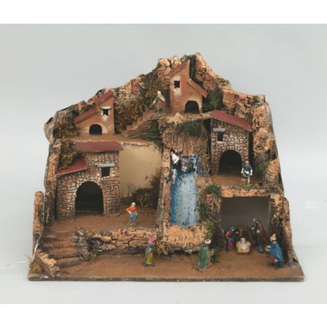 Holzkrippe mit 11 Figuren 54x40x38 cm