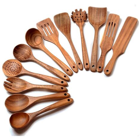 Holzlöffel zum Kochen, 12er-Pack Holzutensilien zum Kochen Küchenutensilien Set Holz Kochen U