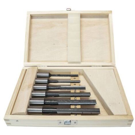 Holzmann – Ciseaux à mortaises Ø 6-8-10-12-14-16 rotation gauche – Ensemble de 6 ciseaux – Pour bois dur et teck – Coffret en bois inclus