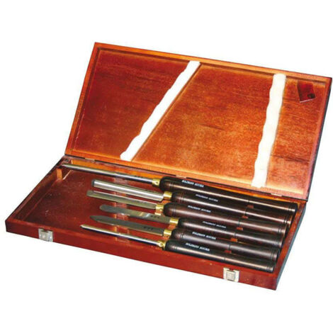 Holzmann – Coffret de 6 ciseaux de tournage en acier HSS – Longueur 560 mm – Manches en bois pour prise en main – Compatible tour à bois - H6TLG