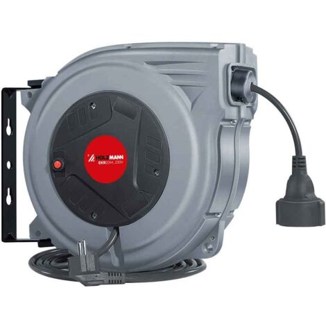 Holzmann – Enrouleur électrique mural 20m – Câble H05VV-F3G1.5 – 3200W déployé – Système de récupération automatique – Kit de montage inclus