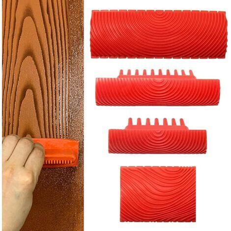 Holzmaserungswerkzeug, Gummimalwerkzeug für DIY-Wanddekoration, 4-teilig, rot