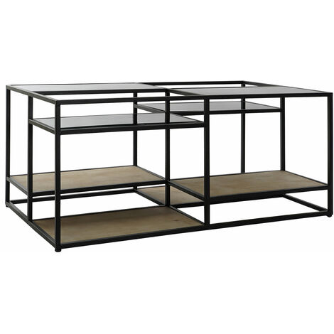 Holzmetall -Metall -Kaffeetisch 120x60x50 Holz Metall Schwarzes Material Mehrfarbige Farbspiegelfamilie Tiefe Tische