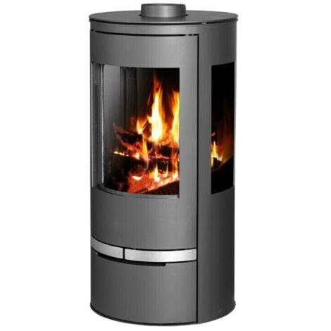 Holzofen Orion Vision – 7 kW – Energieklasse A – Gebogenes Design mit Dreifachverglasung – Stahlverkleidung – Rauchrohr Ø150 mm