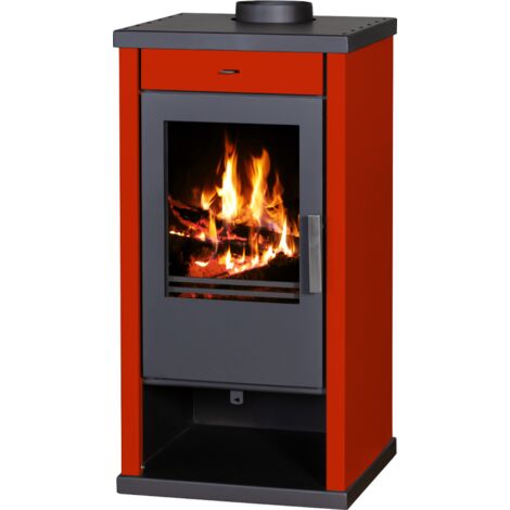 Holzofen Vanessa Lux – 9 kW – Bordeauxfarbene Seitenwände und elegantes Design – Energieklasse A