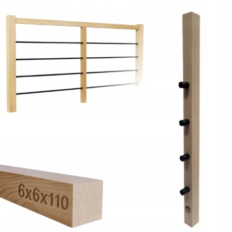 Holzpfosten - 6 x 6 x 110 cm - Buche - Einfache Installation - Ideal für Geländer und Balkone