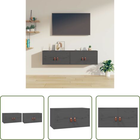 Holzschrank -  Wandschränke 2 Stk. Grau 60x30x30 cm Massivholz Kiefer
