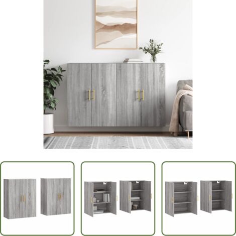 Holzschrank -  Wandschränke 2 Stk. Grau Sonoma 69,5x34x90 cm