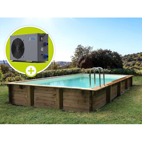 Holzschwimmbecken im rechteckigen Bausatz "Tampa 145" – 7,20 x 4,20 x 1,44 + Wärmepumpe – Leistung 6,1 kW