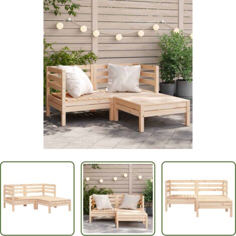 Holzsofa -  Gartensofa 2-Sitzer mit Hocker Massivholz Kiefer