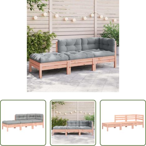 Holzsofa -  Gartensofa mit Kissen und Hocker 3-Sitzer