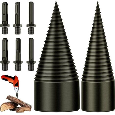 Holzspaltbohrer – 32 mm + 42 mm, fendeuses à bois, Cône, fendeuses à bois, Kegelbohrer avec 6 Poignées, carré/rond/six pans pour Perceuse