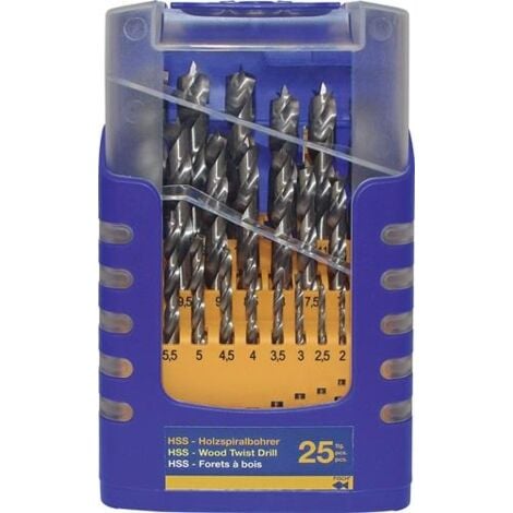 Holzspiralbohrersatz 013G 25-tlg.D.1-13mm 0,5mm steig.HSS FISCH-TOOLS