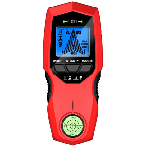 Holzständerdetektor mit hintergrundbeleuchtetem LCD-Display, Metall- und Stromkabelsensor. Drei umschaltbare Scanmodi mit Nagelpositionierungsfunktion.