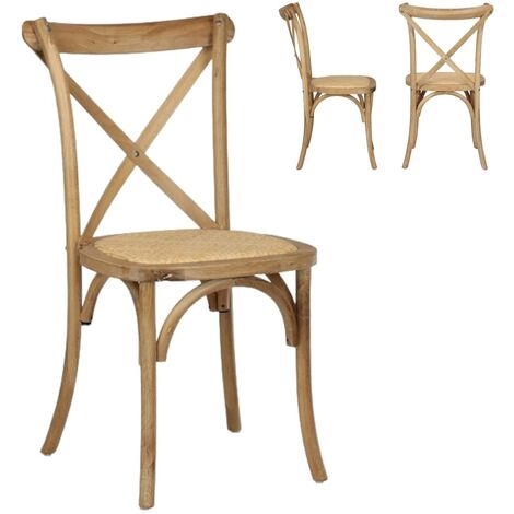 COMPRALO NEW Holzstuhl Kreuz zurück ⑤4 Pompeji Schwarz Retro Pub sitzen Stroh