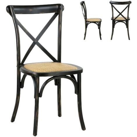COMPRALO NEW Holzstuhl Kreuz Zurück Schwarz Antike Retro Pub sitzen Stroh Pompeji