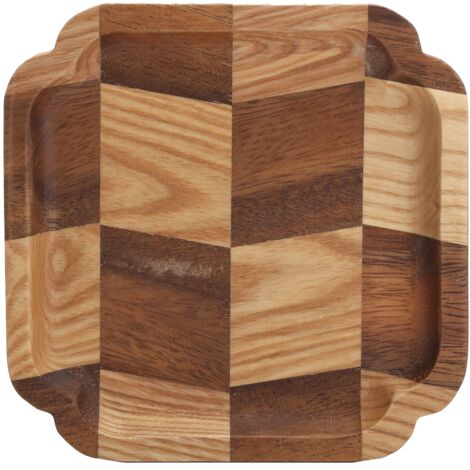 Holztablett für Tee, Desserts, Obst, Salat, Brot, Küchenutensilien 15x15cm