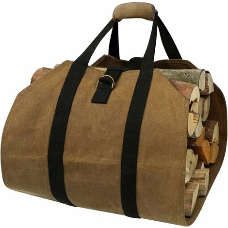 Holztragetasche, Brennholzträger, Holztragetasche mit Griffen, strapazierfähiger, gewachster Segeltuch-Holzträger, große Holztragetasche, Brennholzhalter für Camping im Innenbereich, 39 x 16 Zoll