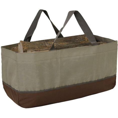 Holztragetasche  Große Brennholztragetasche  Gewachste Canvas-Tragetasche mit hohem Fassungsvermögen  Material: 600D/210D Oxford  Maße: 61 x 28 x 30 cm  Khaki/Kaffee  Kaminzubehör