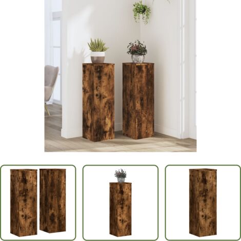 Holzwerkstoff - Pflanzenständer 2 Stk. Räuchereiche 25x25x80 cm Holzwerkstoff
