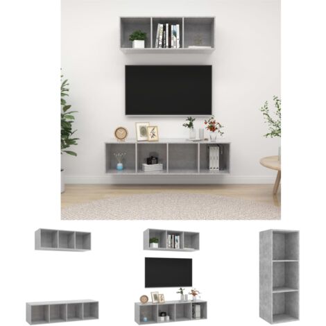 Holzwerkstoff - vidaXL 2-tlg. TV-Schrank-Set Betongrau Holzwerkstoff - Betonfarbe