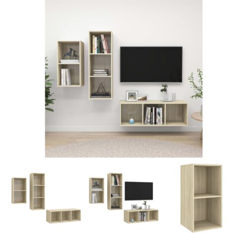 Holzwerkstoff - vidaXL 3-tlg. TV-Schrank-Set Sonoma-Eiche Holzwerkstoff - Sonoma-Eiche