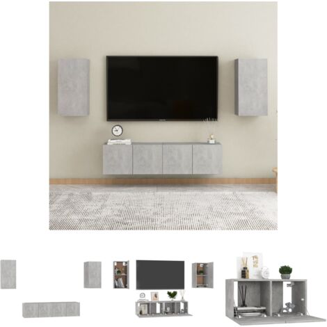Holzwerkstoff - vidaXL 4-tlg. TV-Schrank-Set Betongrau Holzwerkstoff - Wandmontage