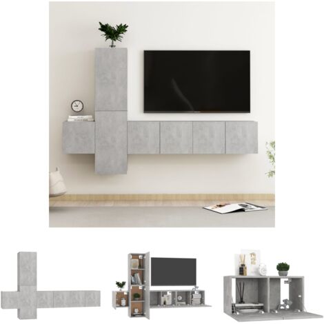 Holzwerkstoff - vidaXL 5-tlg. TV-Schrank-Set Betongrau Holzwerkstoff - Wandhalterung