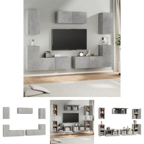 Holzwerkstoff - vidaXL 7-tlg. TV-Schrank-Set Betongrau Holzwerkstoff - Betonfarbe