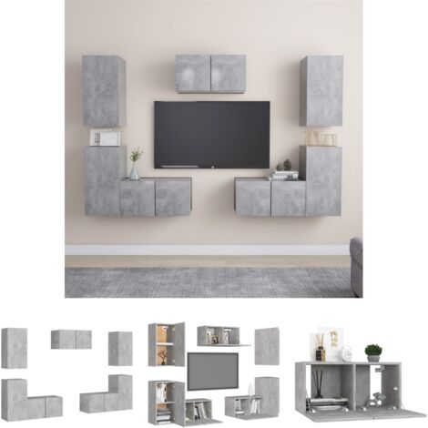 Holzwerkstoff - vidaXL 7-tlg. TV-Schrank-Set Betongrau Holzwerkstoff - Wandhalterung
