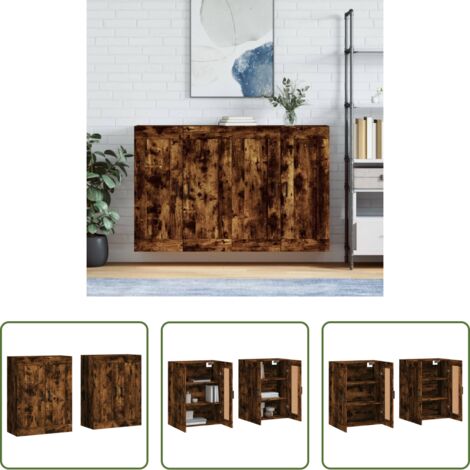 Holzwerkstoff -  Wandschränke 2 Stk. Räuchereiche Holzwerkstoff