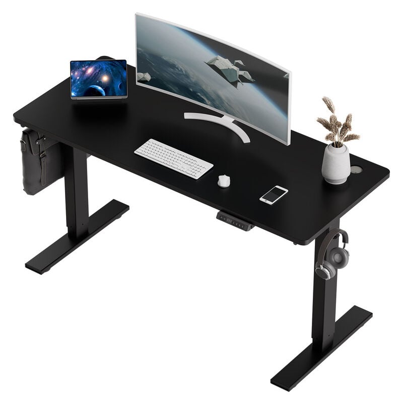 HOMAVO Bureau Assis debout 60 x 110 cm, Fonction mémoire et anti-collision, Bureau Réglable en Hauteur 70-117cm (Noir)