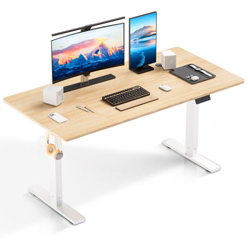 Homavo - Bureau Assis debout 60 x 110 cm, Fonction mémoire et anti-collision, Bureau Réglable en Hauteur 70-117cm (Couleur bois naturel)